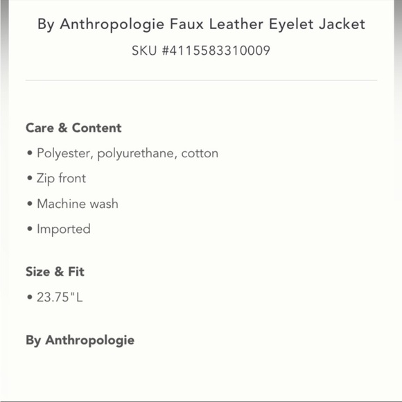 Anthropologie NWT Faux Leather Eyelet Jacket
Size M. - Picture 6 of 14